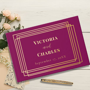 Minimalist Burgundy & Gold Foil Photo Wedding Guest Book