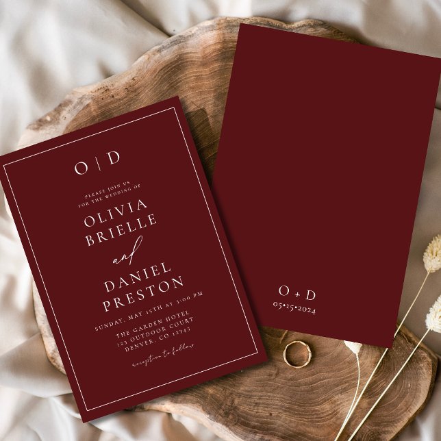Minimalist Burgundy Modern Calligraphy Wedding Invitation (Creator Uploaded)