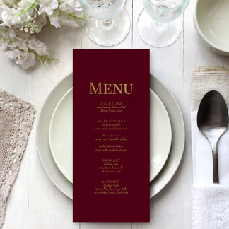 Minimalist Burgundy Monogram Wedding Menu Card