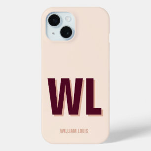 Minimalist Burgundy Pink Personalised Monogram  iPhone 15 Case