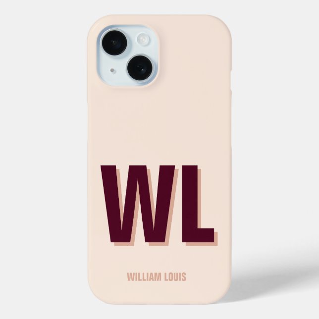 Minimalist Burgundy Pink Personalised Monogram  Case-Mate iPhone Case (Back)