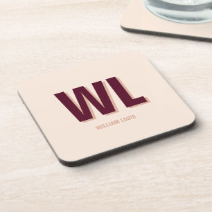 Minimalist Burgundy Pink Personalised Monogram  Coaster
