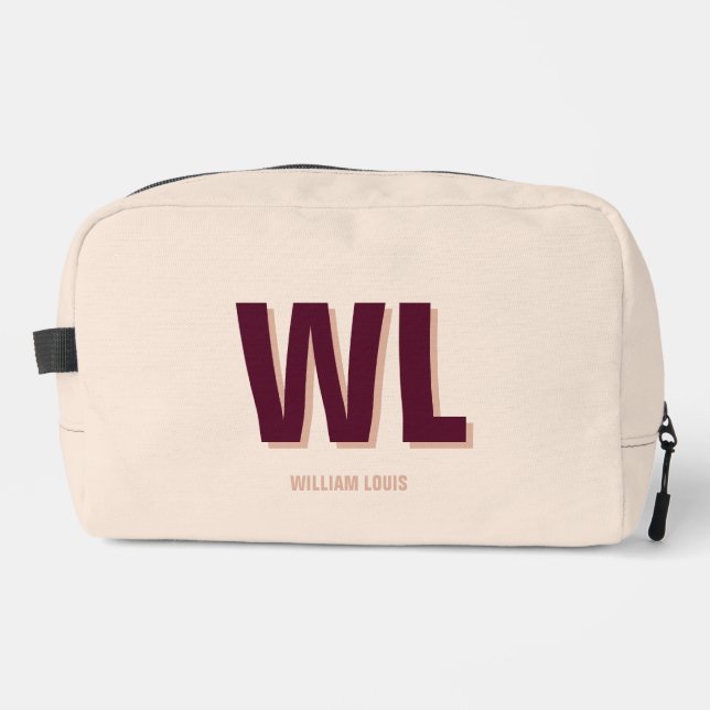 Minimalist Burgundy Pink Personalised Monogram  Dopp Kit (Front)