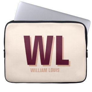 Minimalist Burgundy Pink Personalised Monogram  Laptop Sleeve