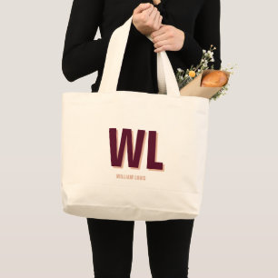 Minimalist Burgundy Pink Personalised Monogram  Large Tote Bag