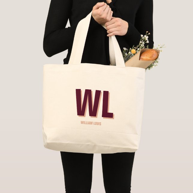 Minimalist Burgundy Pink Personalised Monogram  Large Tote Bag (Front (Product))