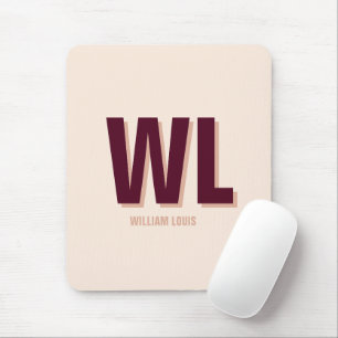 Minimalist Burgundy Pink Personalised Monogram  Mouse Pad