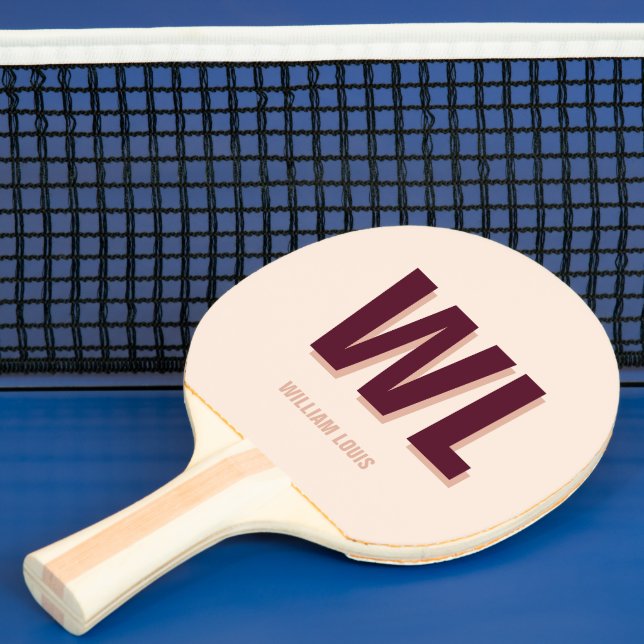 Minimalist Burgundy Pink Personalised Monogram  Ping Pong Paddle (Insitu)