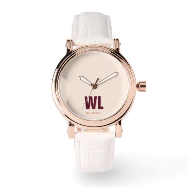 Minimalist Burgundy Pink Personalised Monogram  Watch (Front)