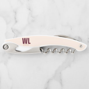 Minimalist Burgundy Pink Personalized Monogram  Corkscrew