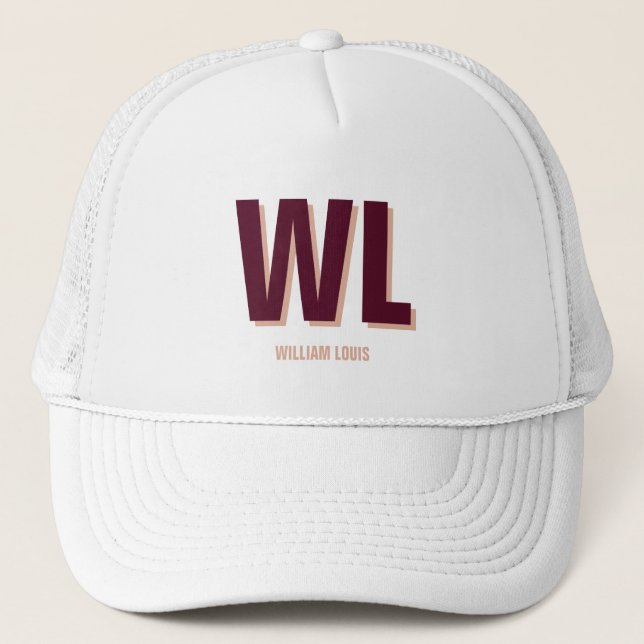 Minimalist Burgundy Pink Personalized Monogram  Trucker Hat (Front)