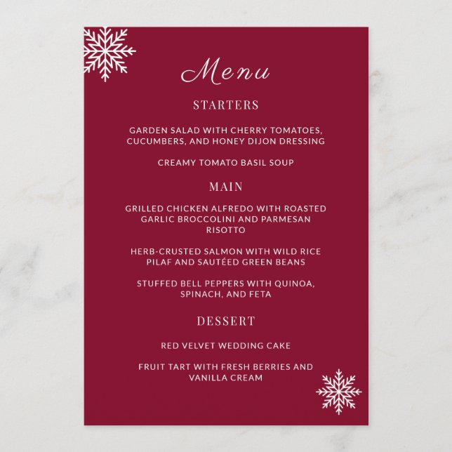 Minimalist Burgundy Red Wedding Table Menu Cards (Front)