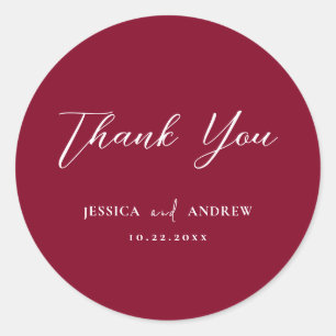 Minimalist Burgundy Red & White Simple Wedding Classic Round Sticker