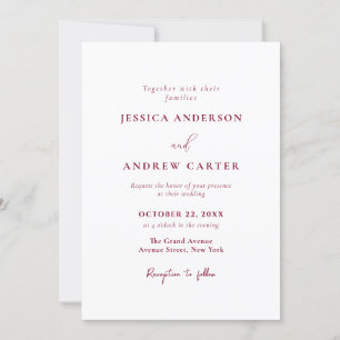 Minimalist Burgundy Red & White Simple Wedding Invitation