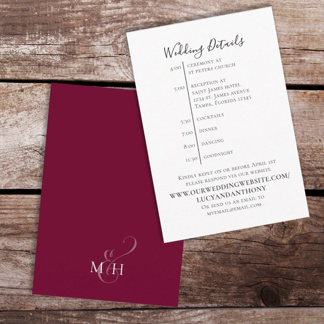 Minimalist Burgundy Simple Details Timeline Simple Enclosure Card (Creator Uploaded)