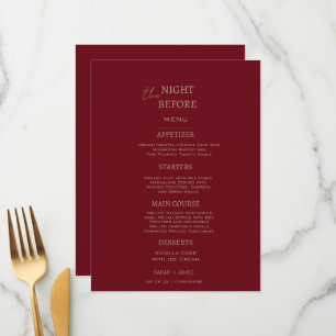 Minimalist Burgundy the Night Before Wedding Menu