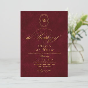 Minimalist Burgundy Velvet Script Wedding Invitation