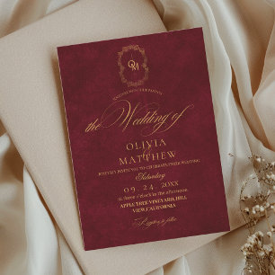 Minimalist Burgundy Velvet Script Wedding Invitation