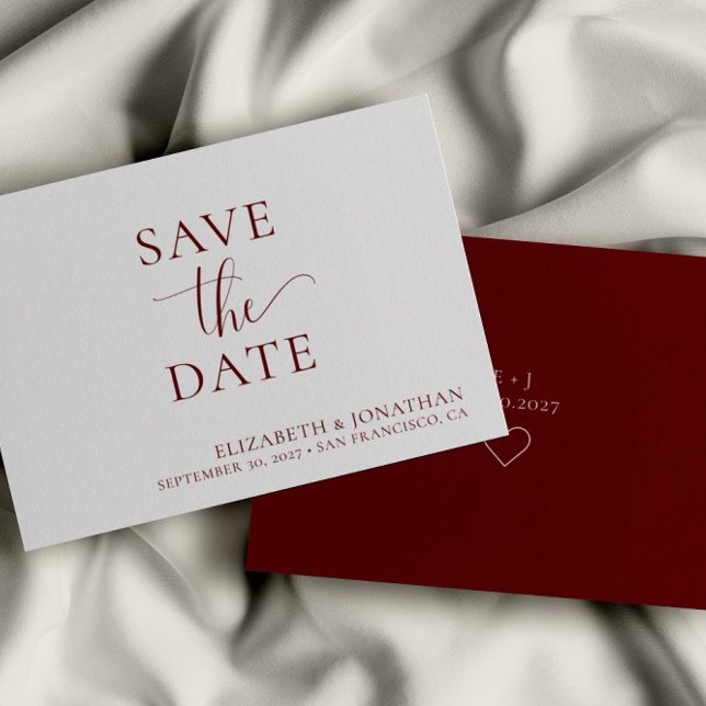 Minimalist Burgundy Wedding Save The Date Card (Creator Uploaded)