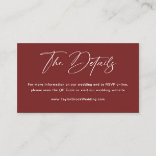 Minimalist Burgundy Wedding Website Enclosure Card
