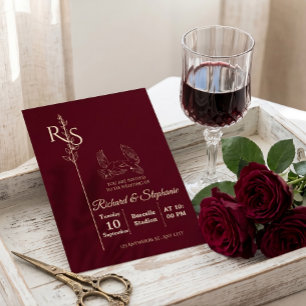 Minimalist Burgundy & White Birds Wedding Invite