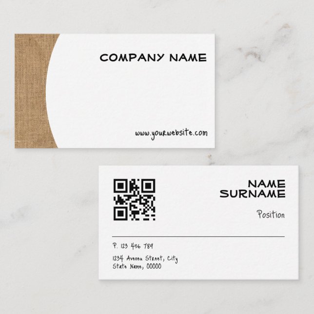 Minimalist burlap photography QR Business Card (Front/Back)