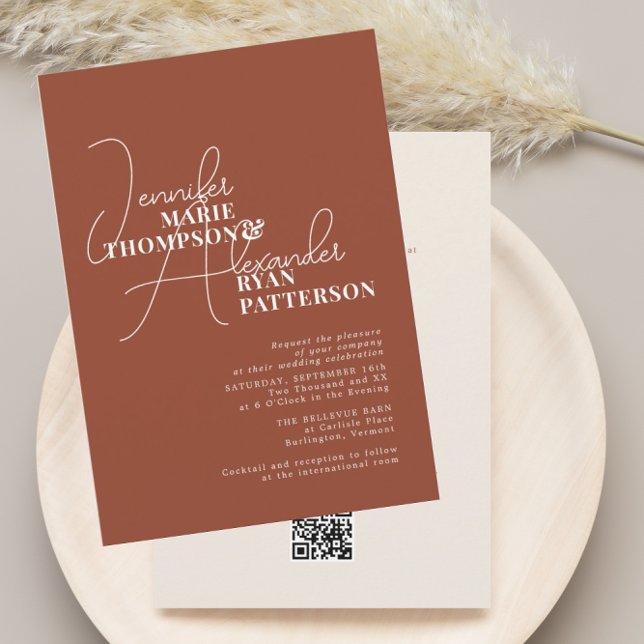 Minimalist Burnt Orange All in One & RSVP QR Code Invitation (Creator Uploaded)