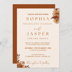 Minimalist Burnt Orange Boho Wedding Invitation