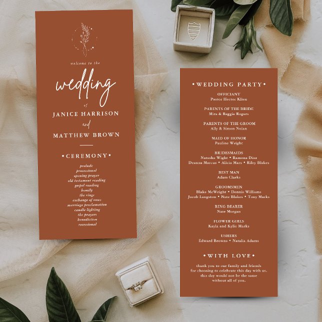 Minimalist Burnt Orange Boho Wedding Programs (Creator Uploaded)