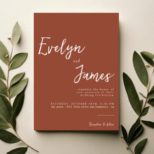 Minimalist Burnt Orange Modern Unique Wedding Invitation