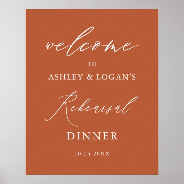 Minimalist Burnt Orange Rehearsal Dinner Welcome Poster (Front)