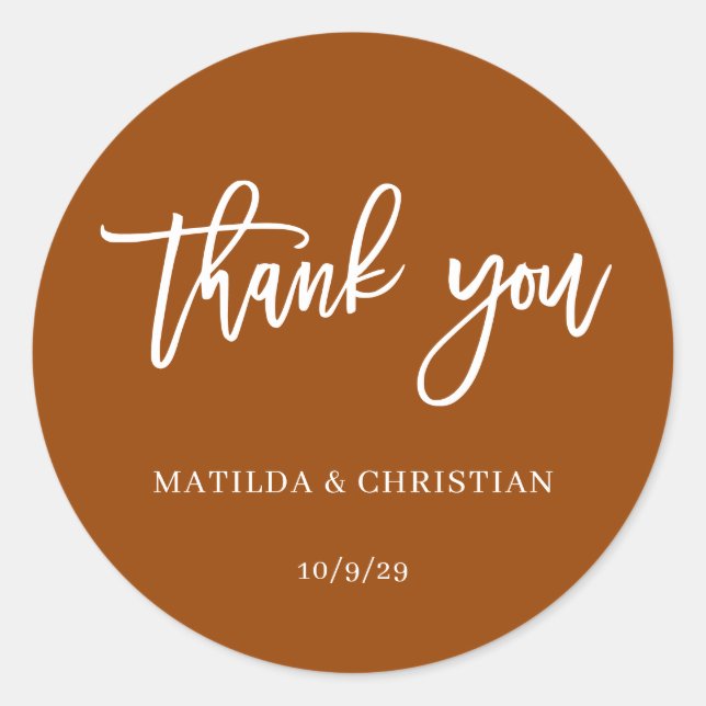 Minimalist Burnt Orange Wedding  Classic Round Sticker (Front)