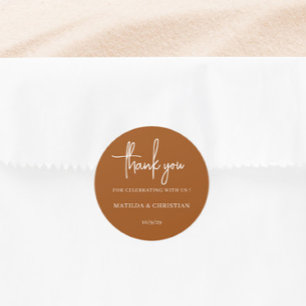 Minimalist Burnt Orange Wedding Classic Round Sticker
