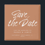 Minimalist Burnt Orange Wedding Save The Date Magnet<br><div class="desc">Minimalist script burnt orange calligraphy wedding save the date magnet.</div>