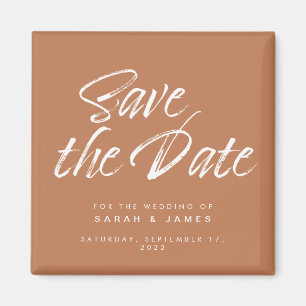 Minimalist Burnt Orange Wedding Save The Date Magnet