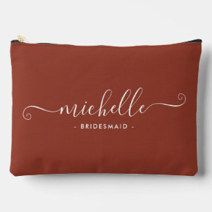 Minimalist Burnt Umber Personalised Bridesmaid Accessory Pouch