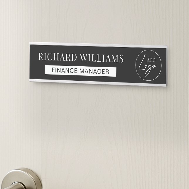 Minimalist Business Logo Employee Name Job Title Door Sign (Minimalist black and white corporate door sign with your logo, name and job title)