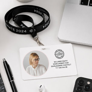 Minimalist Business Logo Photo Name Code Bar ID Badge