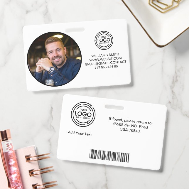Minimalist Business Logo Photo Name Code Bar  ID Badge (Office)