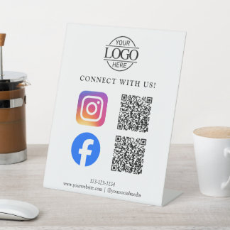 Minimalist Business Logo QR Code Connect With Us Pedestal Sign