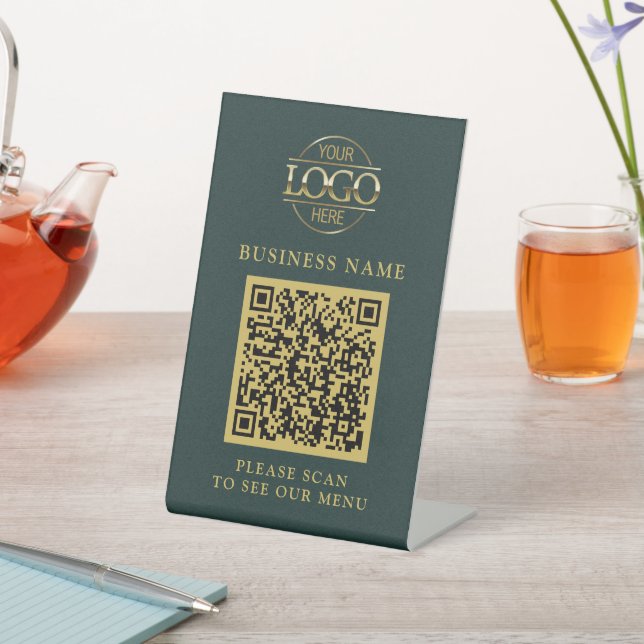 Minimalist Business Logo QR Code Menu Contactless Pedestal Sign (In SItu)