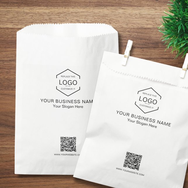 Minimalist Business Logo QR Code White Favour Bag (Creator Uploaded)