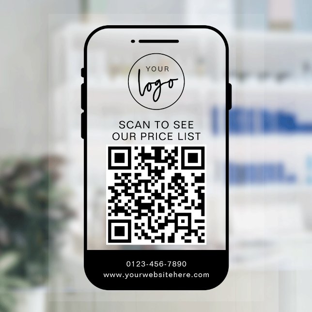Minimalist Business Logo Scan Price List QR Code (Stand out with this modern black logo transparent QR Code window cling template)
