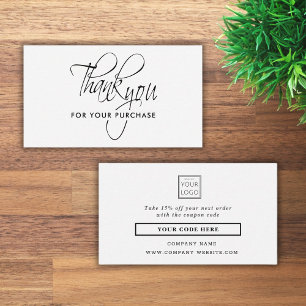 Minimalist Business Logo Thank You Black And White Discount Card