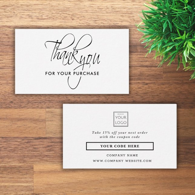 Minimalist Business Logo Thank You Black And White Discount Card (Creator Uploaded)
