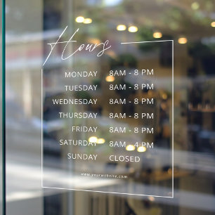 Minimalist Business Opening Hours Window Cling