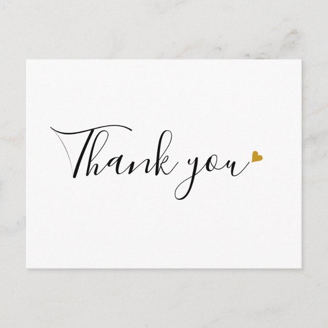 Minimalist Business Thank You Script  Gold Heart Postcard (Front)