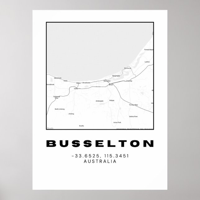 Minimalist Busselton Map with Coordinates Poster (Front)