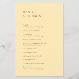 Minimalist Butter Yellow Budget Wedding Program Flyer