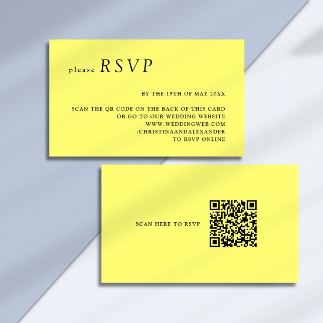 Minimalist Butter Yellow Chic QR Code Wedding RSVP Enclosure Card (Creator Uploaded)